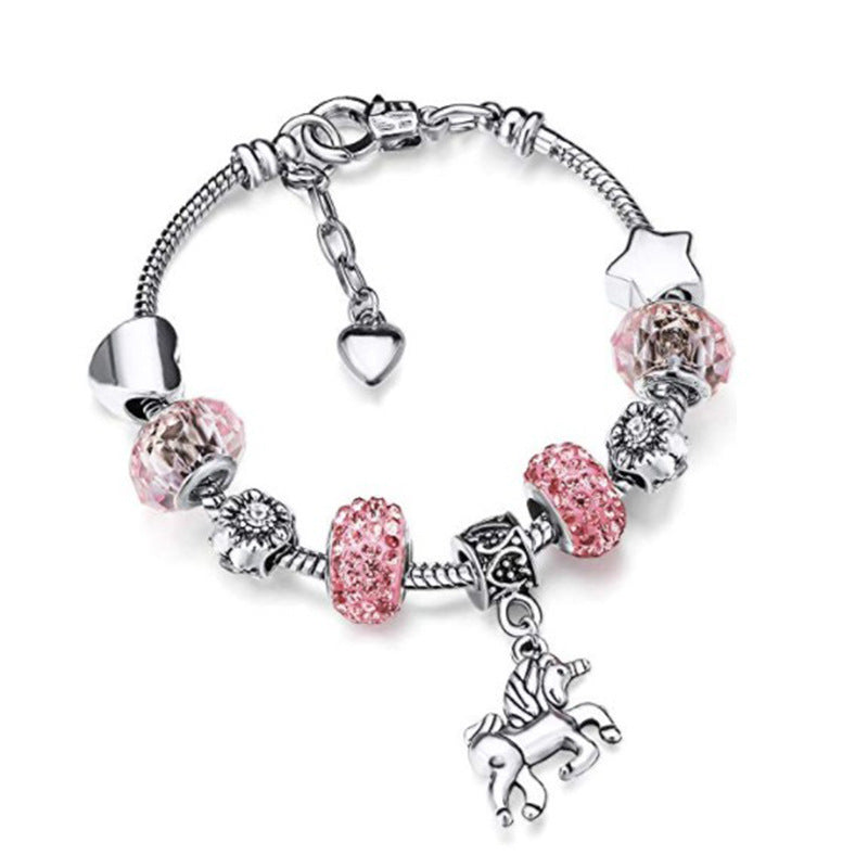Wholesale Unicorn Heart Five-pointed Star Large Hole Bead Crystal Bracelet
