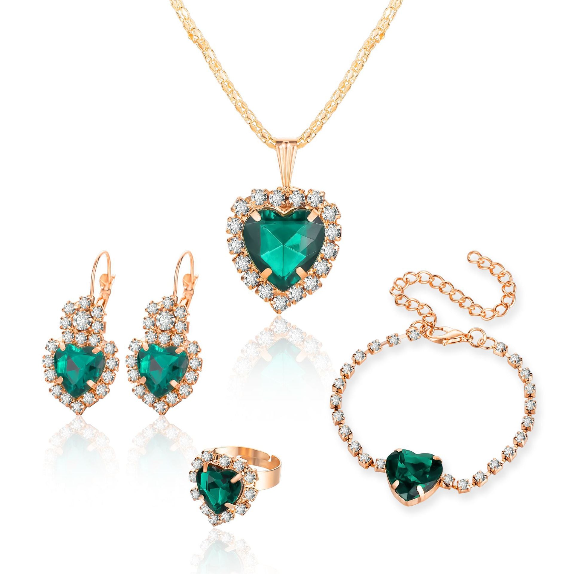 Wholesale Alloy Water Drop Full Diamond Necklace,  Earrings,  and Ring Set