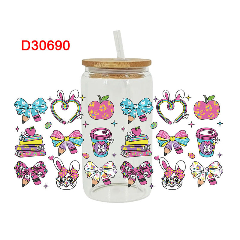 Wholesale Colorful bowknot cartoon rabbit Easter series 16oz Cup UV DTF Wraps