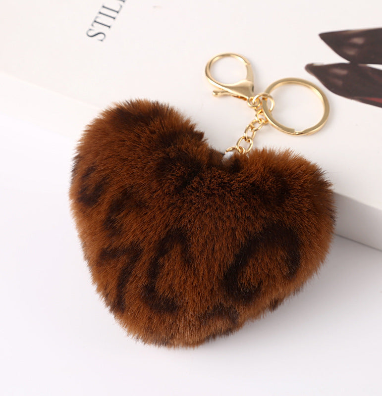 Wholesale Leopard Print Love Plush Ball Keychain