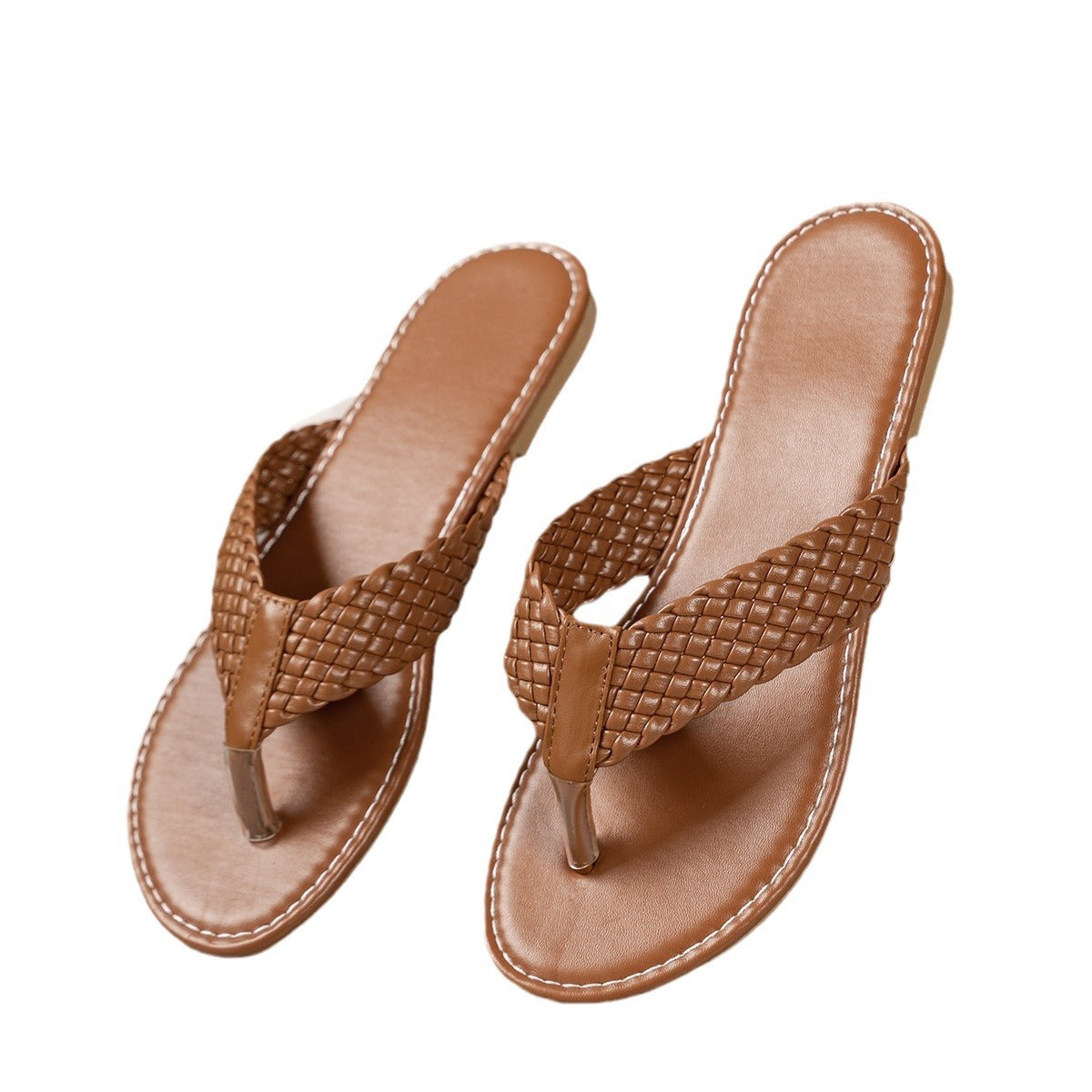 Wholesale Round Toe Flat Bottom Buckle Outer Wear Simple Thong Sandals Slippers