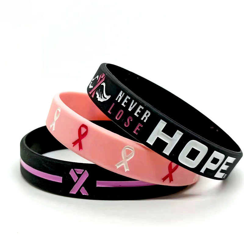 Wholesale 1000pcs Caring for Women’s Health Pink Ribbon Promotion Prevention Awareness Breast Gland Silicone Bracelet