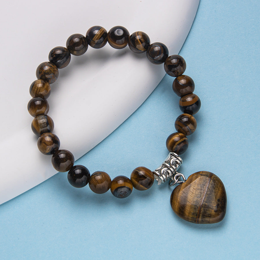 Wholesale Colorful Natural Stone Crystal Heart Stretch 8MM Bracelet