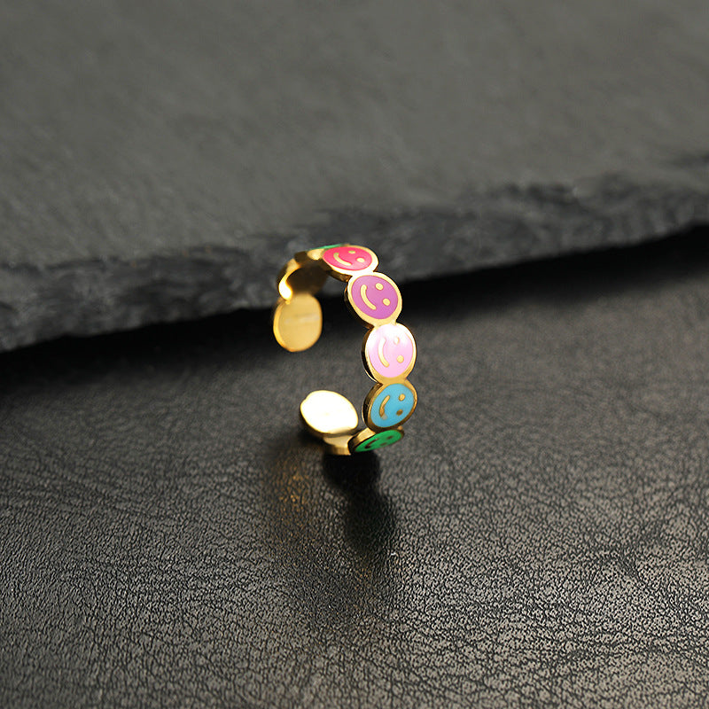 Wholesale Colorful Smiley Flower Opening Adjustable Stainless Steel Ring