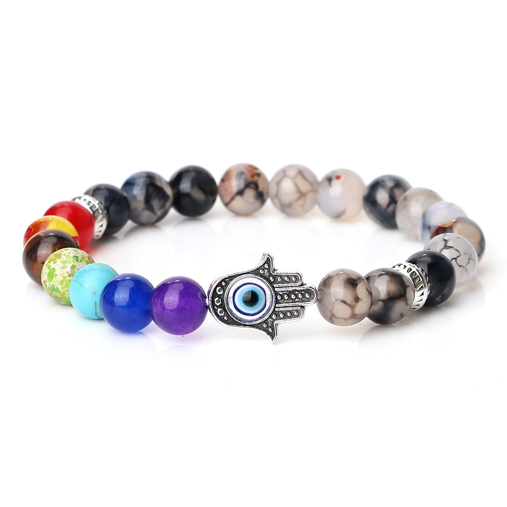 Wholesale Spaced Buddha Hand Alloy Spacer Eye String Colorful Stone Bracelet
