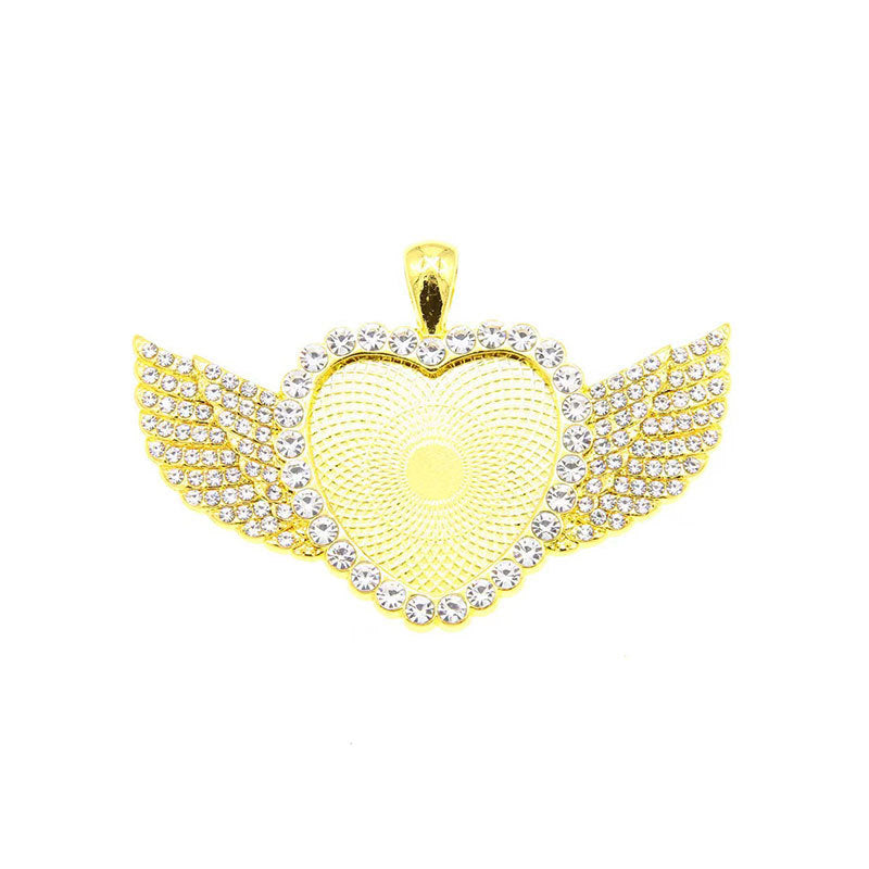 Wholesale Sublimation necklace angel wings necklace heart full diamond clavicle necklace