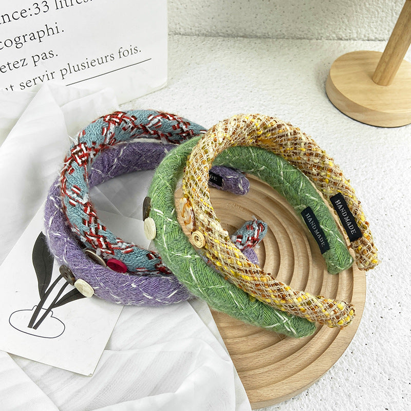 Wholesale Vintage Button Woolen Hair Hoop