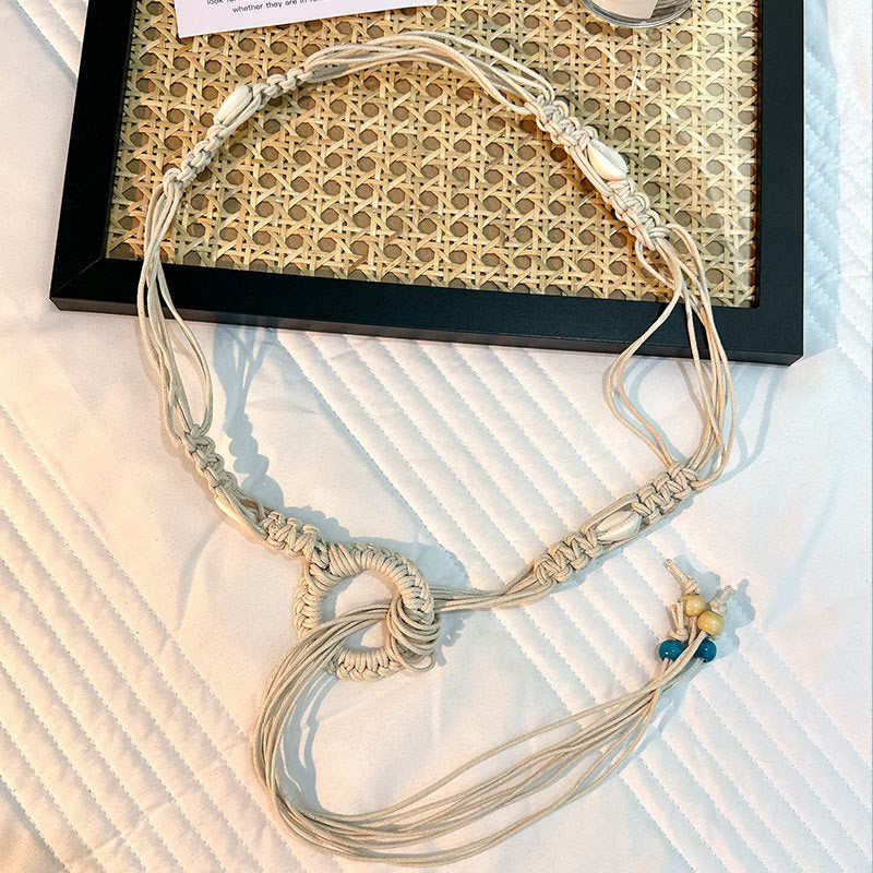Wholesale Women's Versatile Dress Accessories Waist Rope Bohemian Braided Hemp Rope Waist Chain Thin Belt