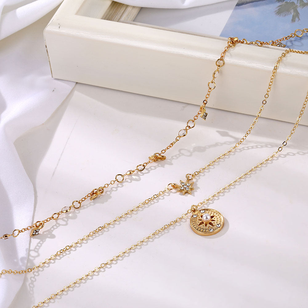 Wholesale Pearl Rhinestone Multilayer Necklace Pendant Alloy Necklaces