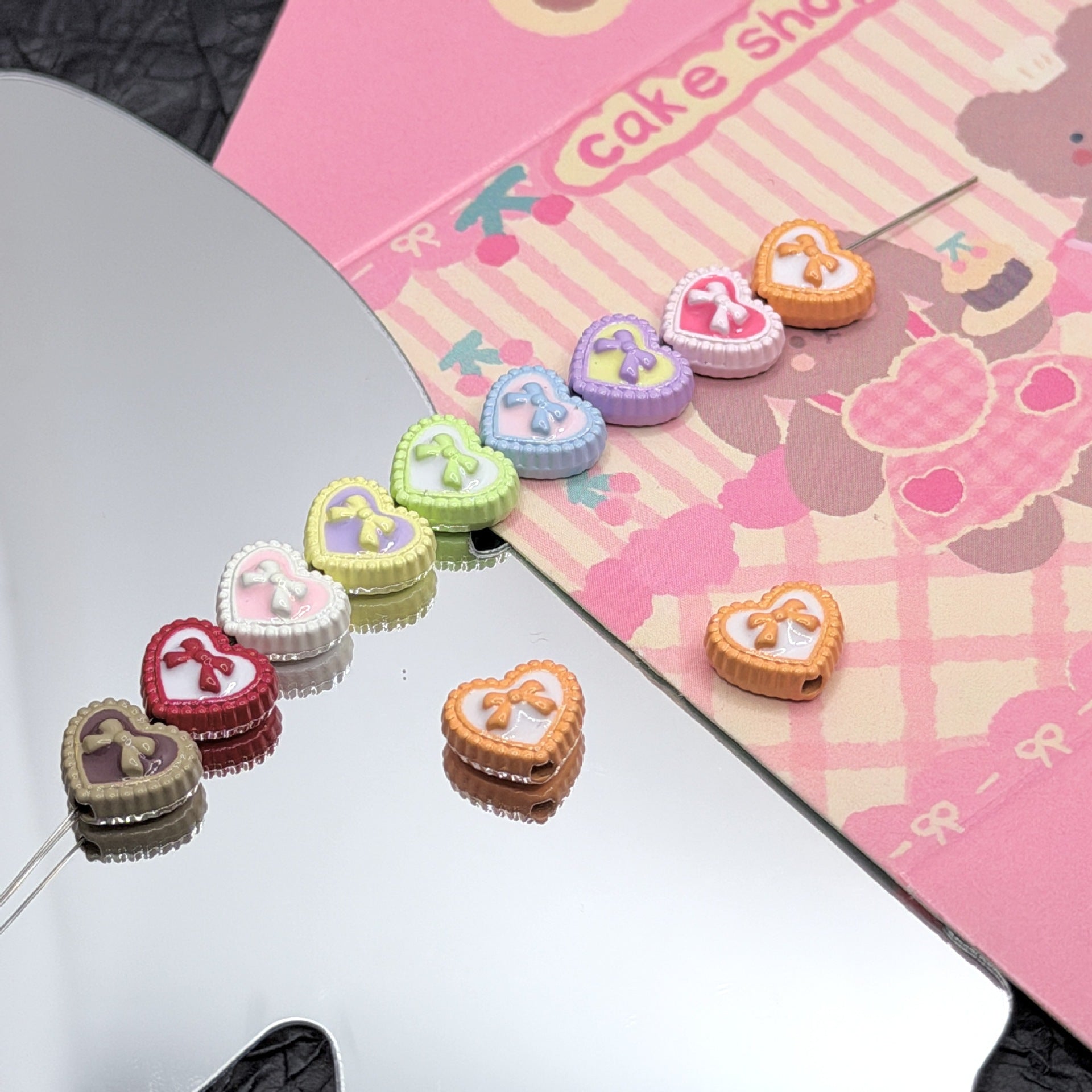 Wholesale 10pcs DIY Retro Heart Bow Dopamine Beaded Alloy Accessories