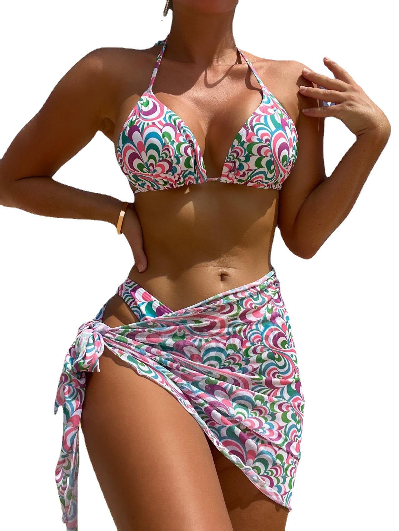 Wholesale Printed Bikini with Chest Pad Three Piece Set Swimwear