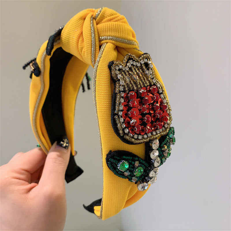 Wholesale Bird Beaded Vintage Wide Edge Hair Hoops