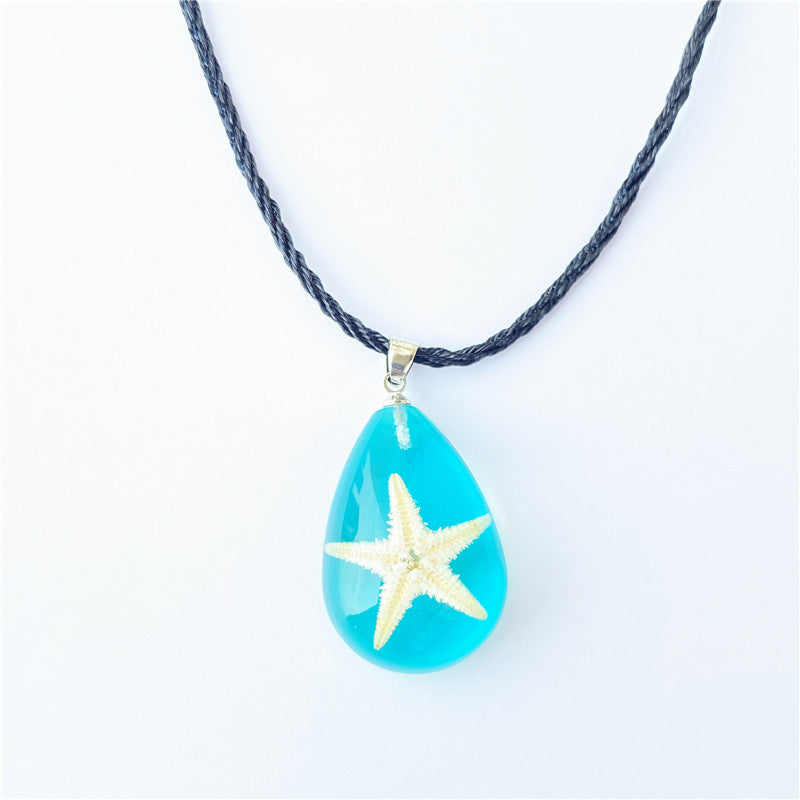 Wholesale 6pcs Natural Starfish Amber Pendant Necklace