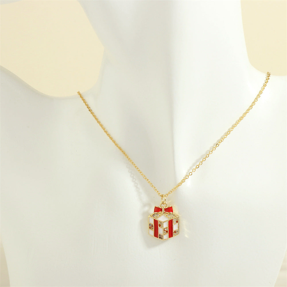 Wholesale European and American Christmas Series Micro-Inlaid Oil Drop Pendant Necklace