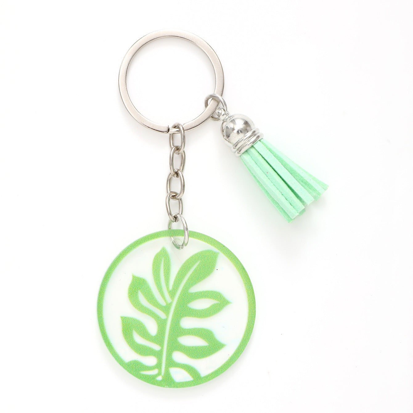 Wholesale Acrylic Flower Leaf Green Tassel Keychain