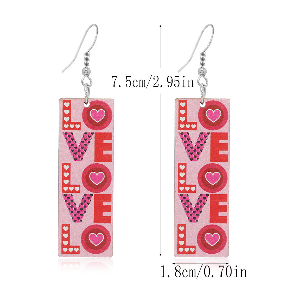 Wholesale Valentine's Day Love Truck Love Letter Printed Wooden Earrings