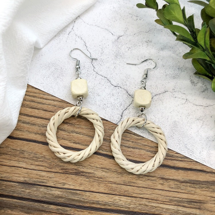 Wholesale Vintage Rattan Weaving Handmade Bohemian Earrings