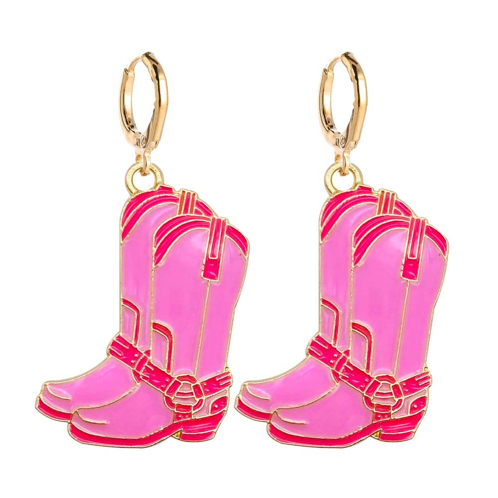 Wholesale Vintage Bull Head Pink Hat Cowboy Boots Earrings