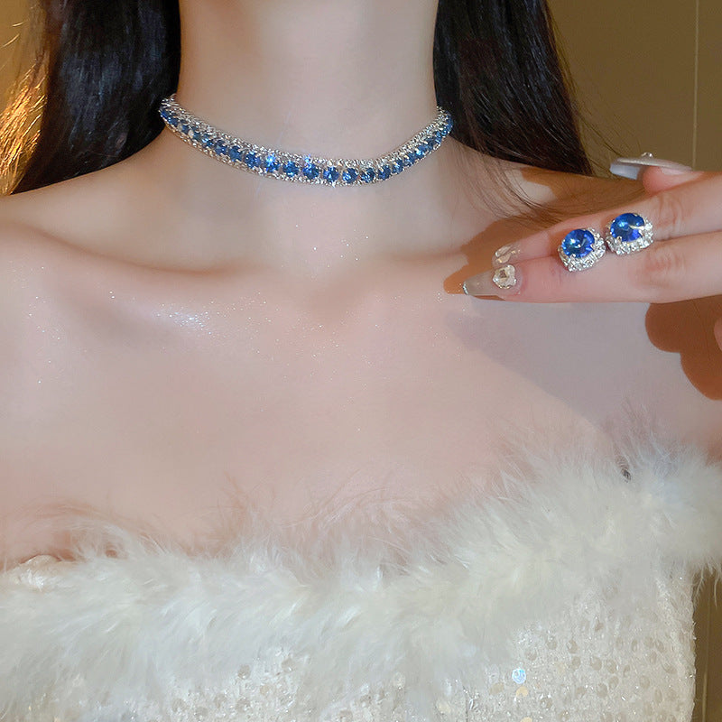 Wholesale Heavy Diamond Round Geometric Earrings and Necklace Set