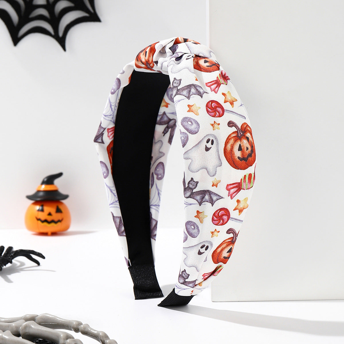 Wholesale Fabric Skull Pumpkin Knotted Wide Brim Headband