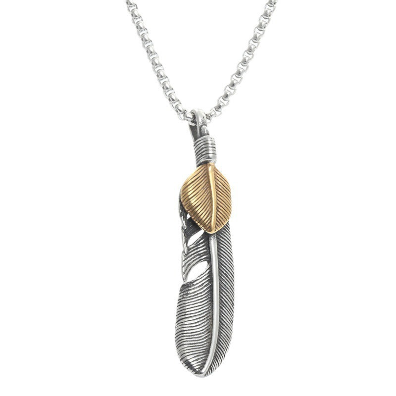Wholesale animal eagle feather pendant personalized punk retro men's feather alloy pendant