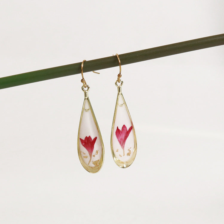 Wholesale 6pcs Plant Specimen Resin Colorful Dried Flower Earrings