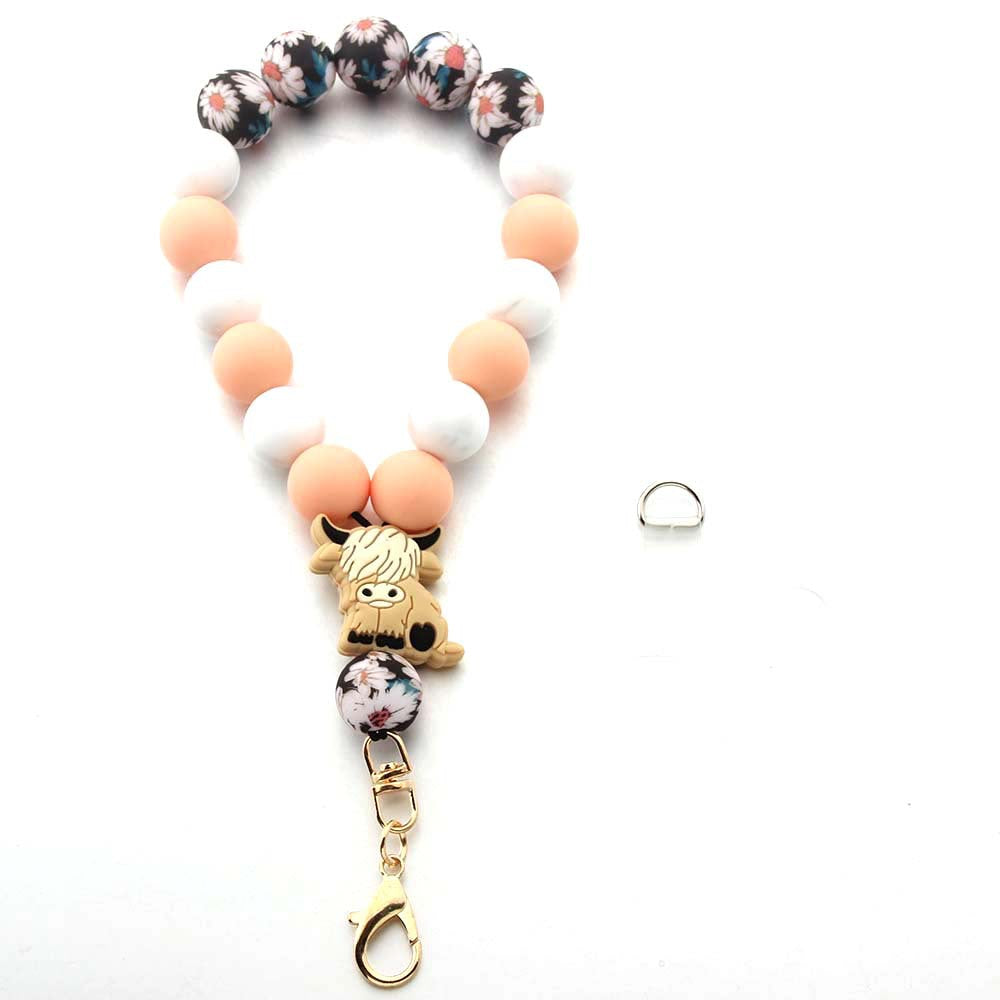 Wholesale Cartoon Animal Highland Cattle Elephant Silicone Beads Wrist Keychain