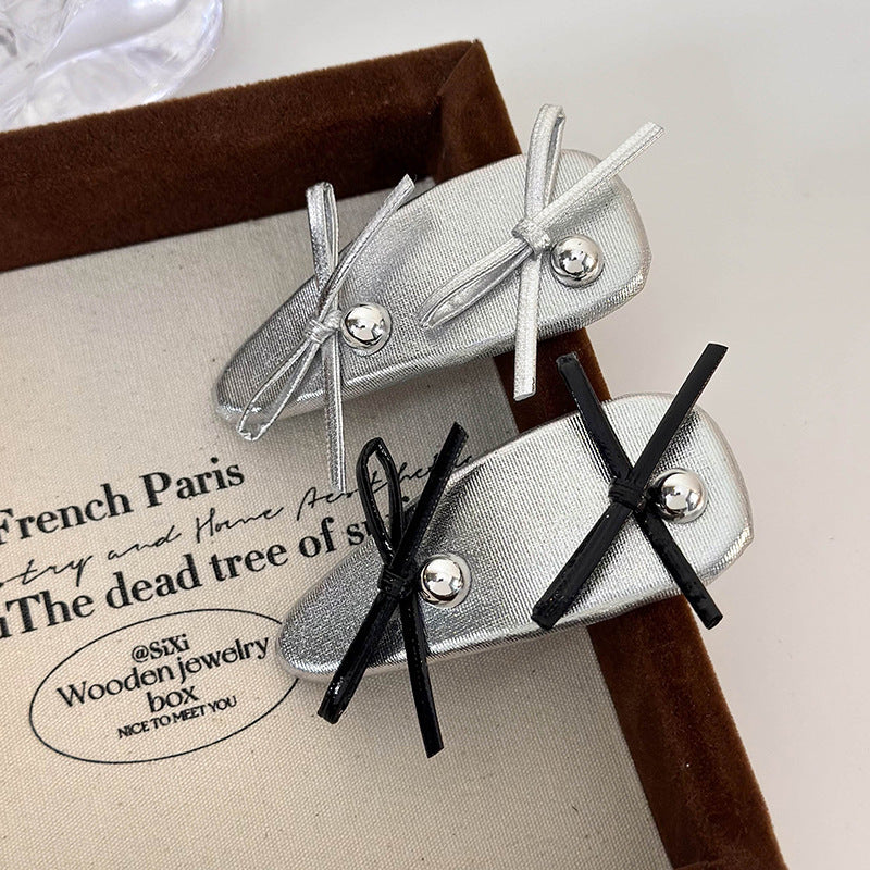 Wholesale Ballet Style Silver Leather Bow Hairpin