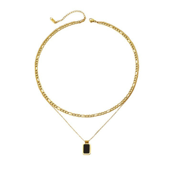 Wholesale double layer square stainless steel necklace Cuban chain