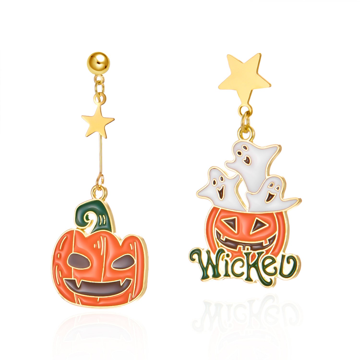 Wholesale Halloween Asymmetrical Pumpkin Ghost Earrings