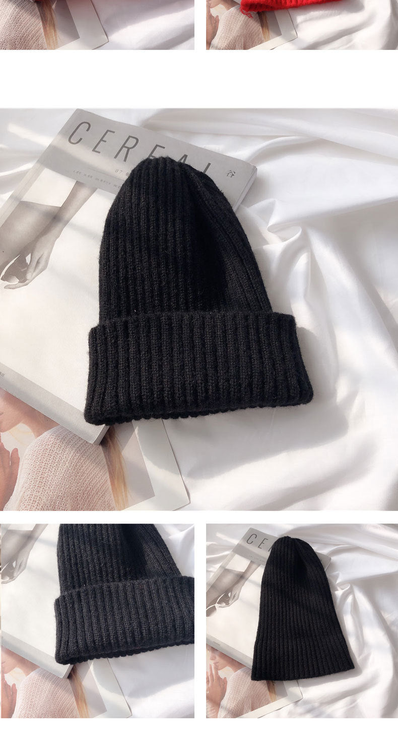 Wholesale Solid Color Versatile Knitted Thickened Smooth Plate Pointed Wool Hat