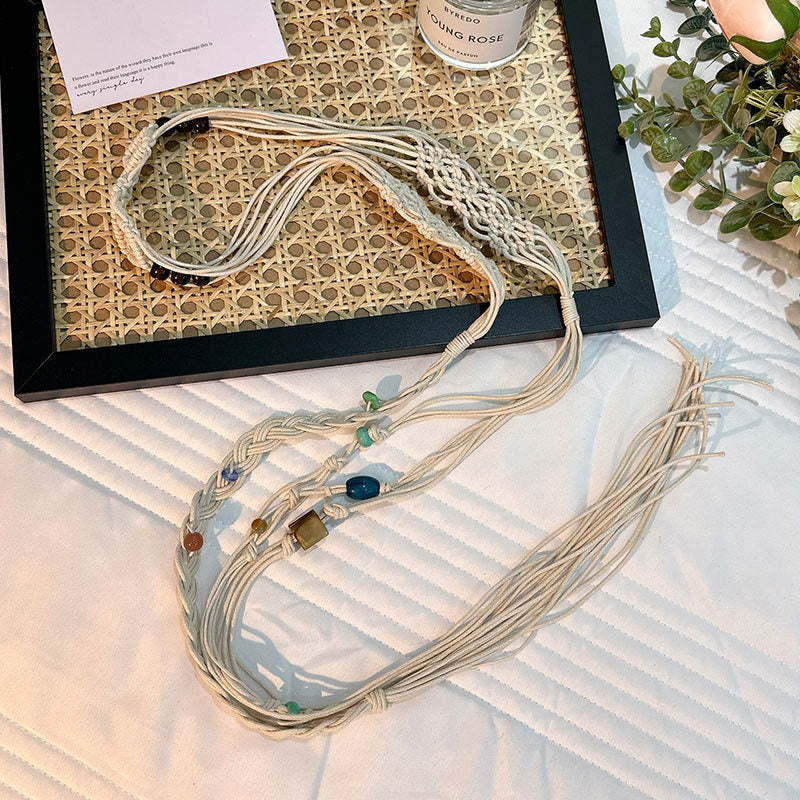 Wholesale Women's Versatile Dress Accessories Waist Rope Bohemian Braided Hemp Rope Waist Chain Thin Belt