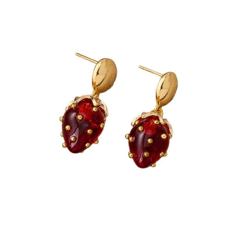 Wholesale Red three-dimensional strawberry earrings