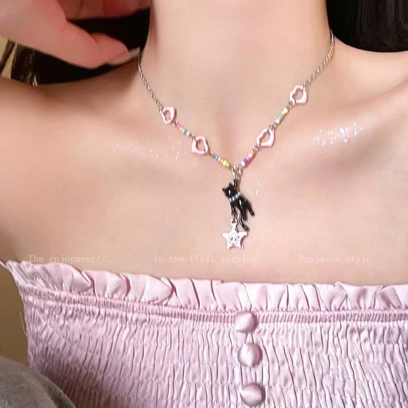 Wholesale Summer Dopamine Colorful Beaded Bow Clavicle Necklace