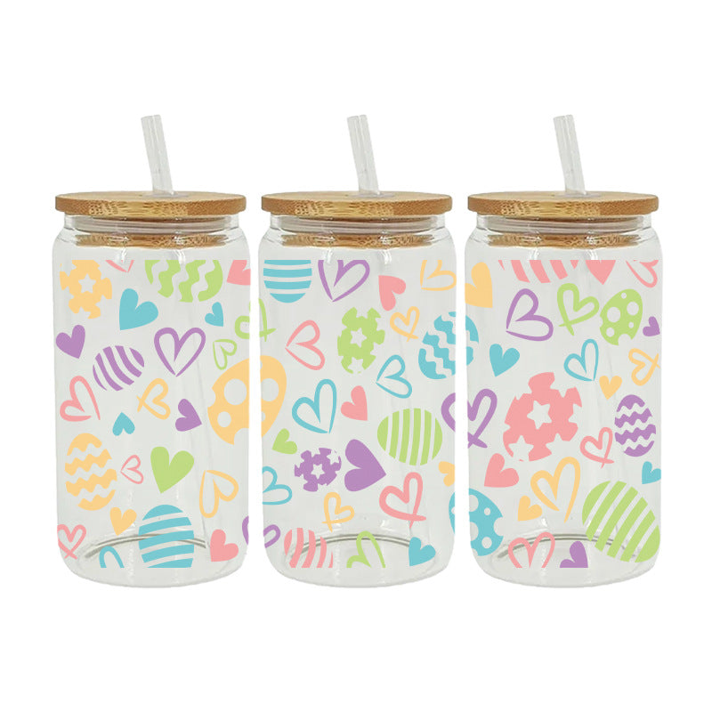 Wholesale Pink Cartoon Easter Bunny 16oz Cup UV DTF Wraps