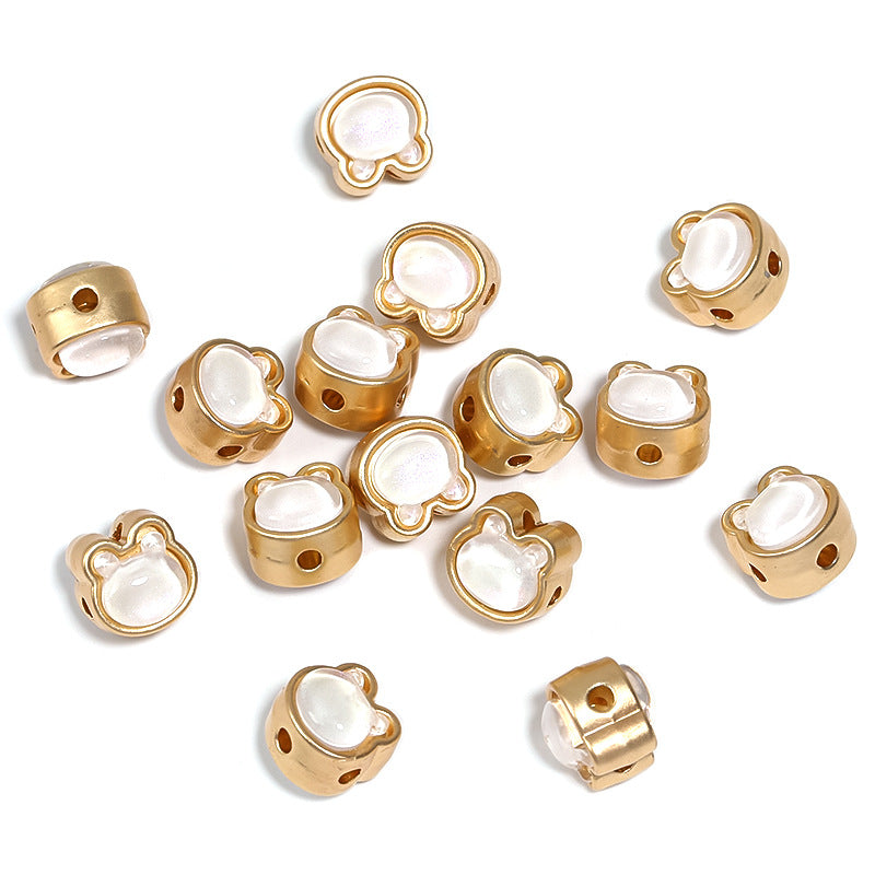 Wholesale 50pcs Alloy Four-hole Spacer Beads Mermaid Aurora Diamond Love Rabbit Four-way Beads DIY