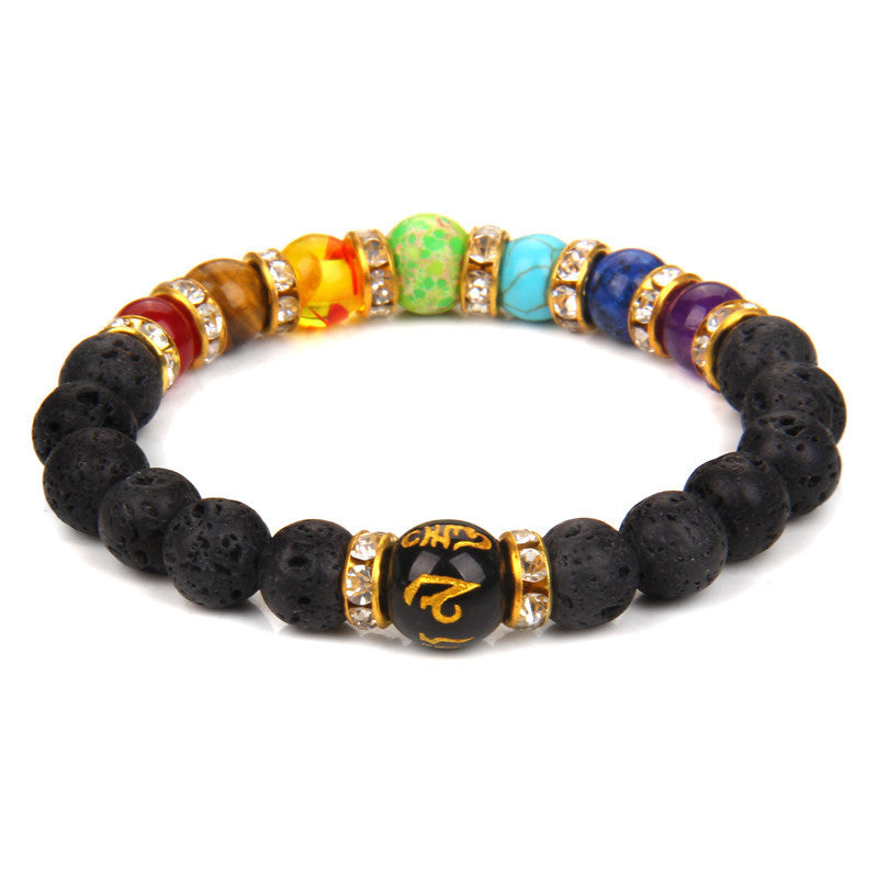 Wholesale Natural Volcanic Stone Bracelet Colorful Six-word Motto Beads