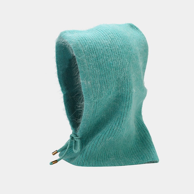 Wholesale 2023 Winter Rabbit Fur Warm Neck Protector Hooded Integrated Knitted Hat Woolen Hat