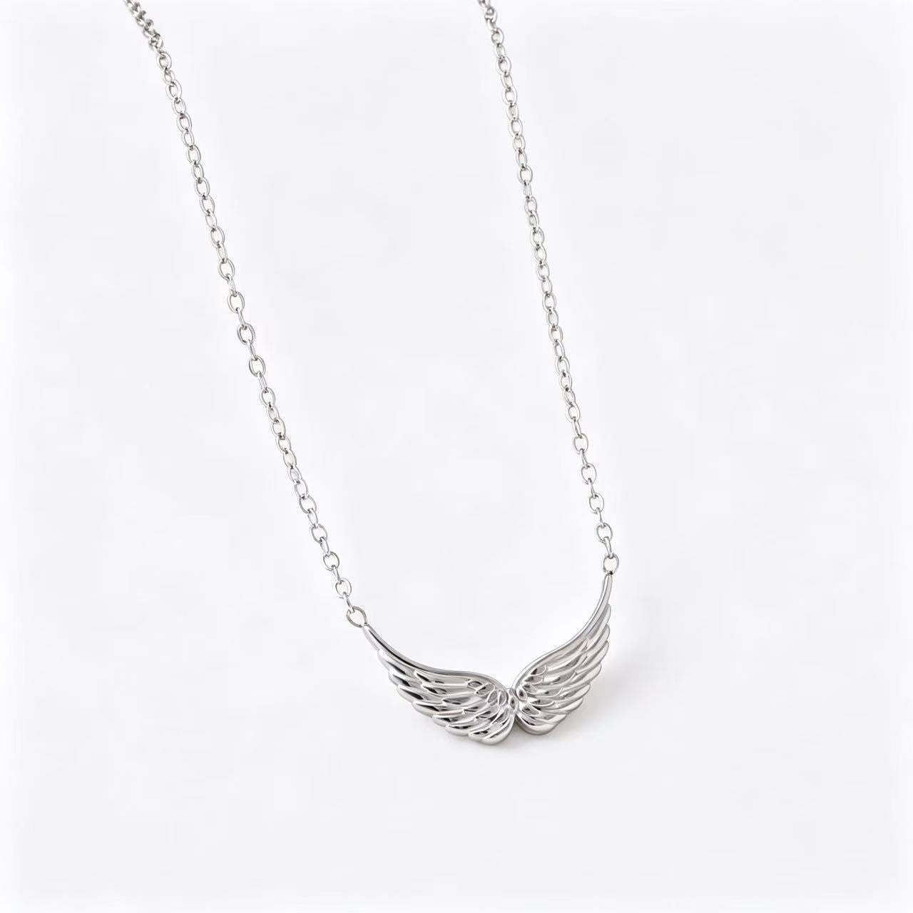 Wholesale Minimalist Gold Tone Titanium Steel Angel Wing Double Hole Pendant Necklace Everyday Jewelry Accessory