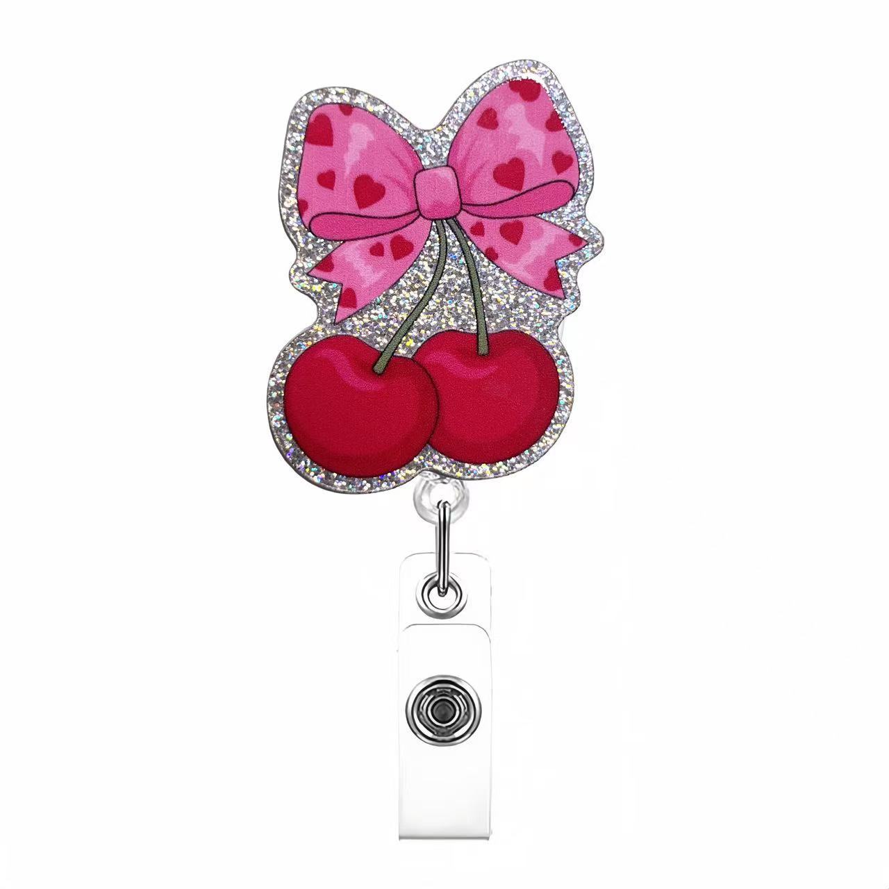 Wholesale Pink cherry medical staff with diverse bows Badge Reels
