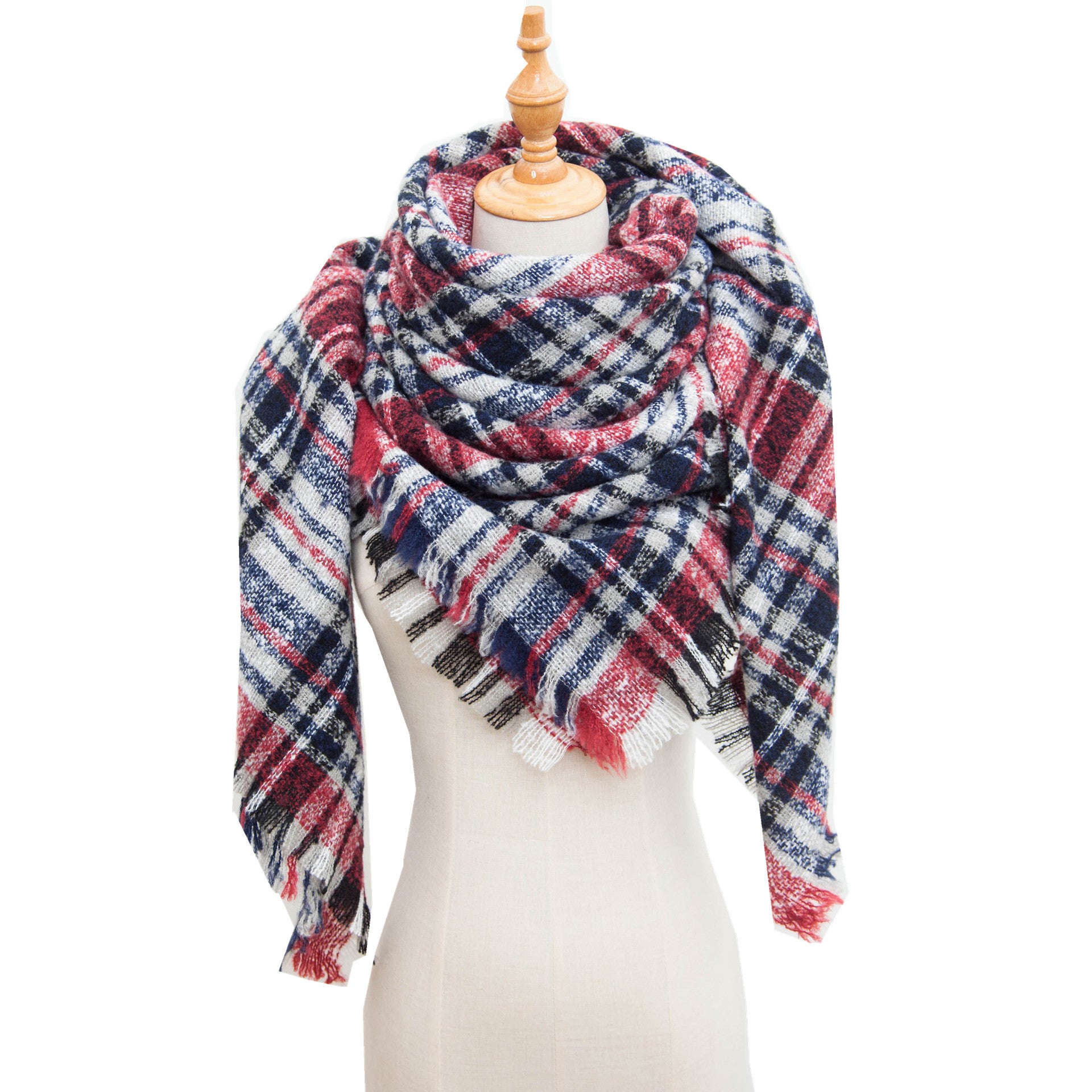 Wholesale of Autumn and Winter Large Plaid Triangular Scarves, Polyester Cape Shawls