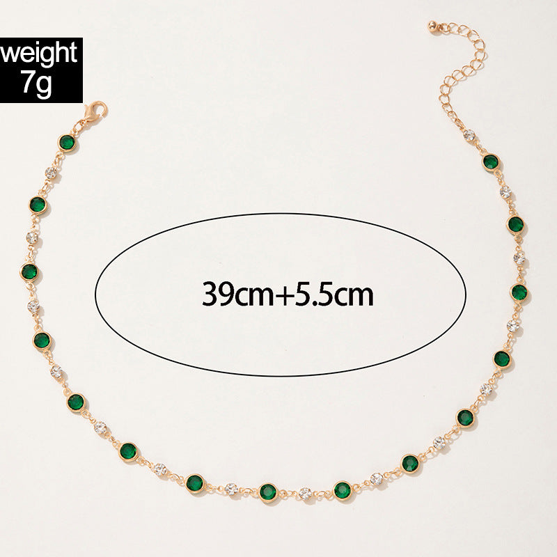 Wholesale Green Zircon Niche Personality Retro Diamond Short Necklace Clavicle Chain