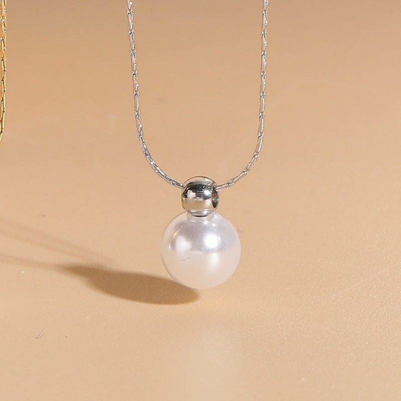 Wholesale Titanium Steel Chain Freshwater Pearl Pendant Necklace