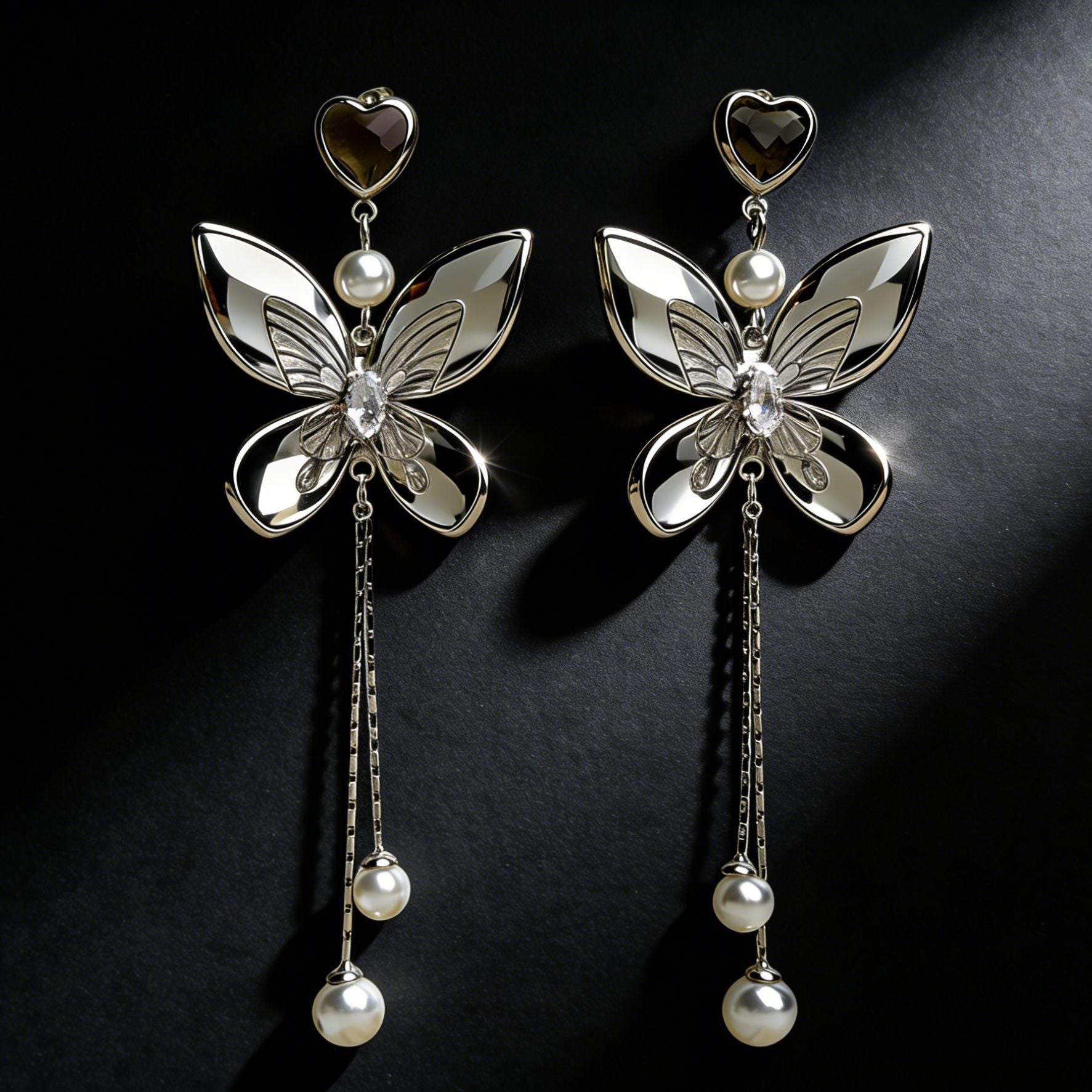 Wholesale Copper Inlaid Zircon Butterfly Pearl Tassel Earrings