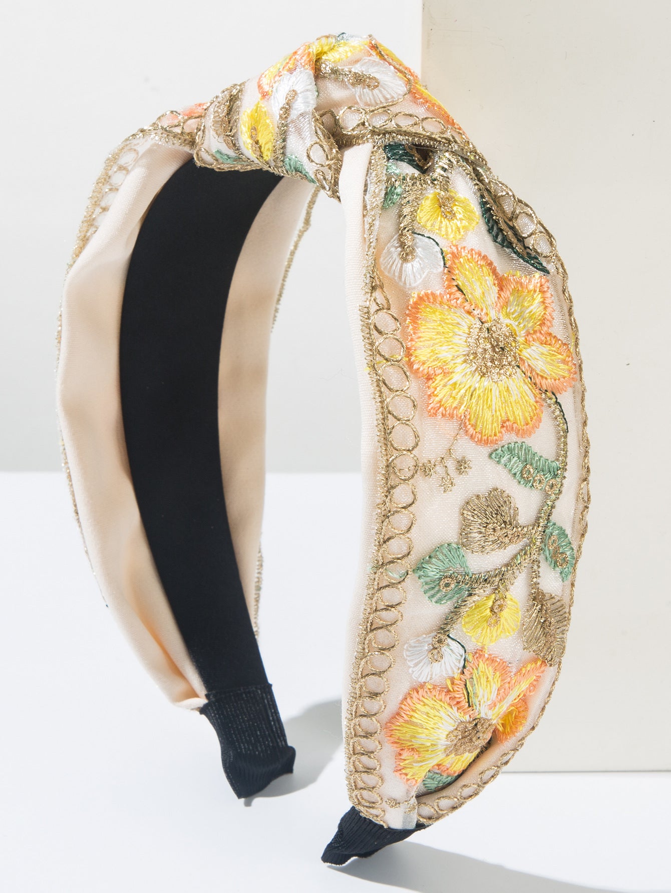 Wholesale  Light Luxury Satin Mesh Embroidered Headband Chinese Style High Cranial Top Wide Side Internet Celebrity Fashionable Daily Exterior Headwear