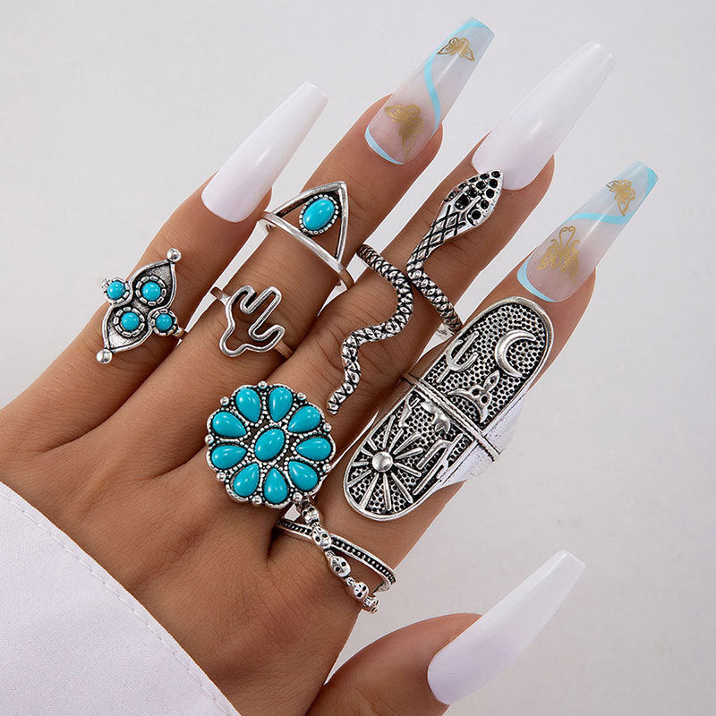 Wholesale Turquoise open retro tail ring set