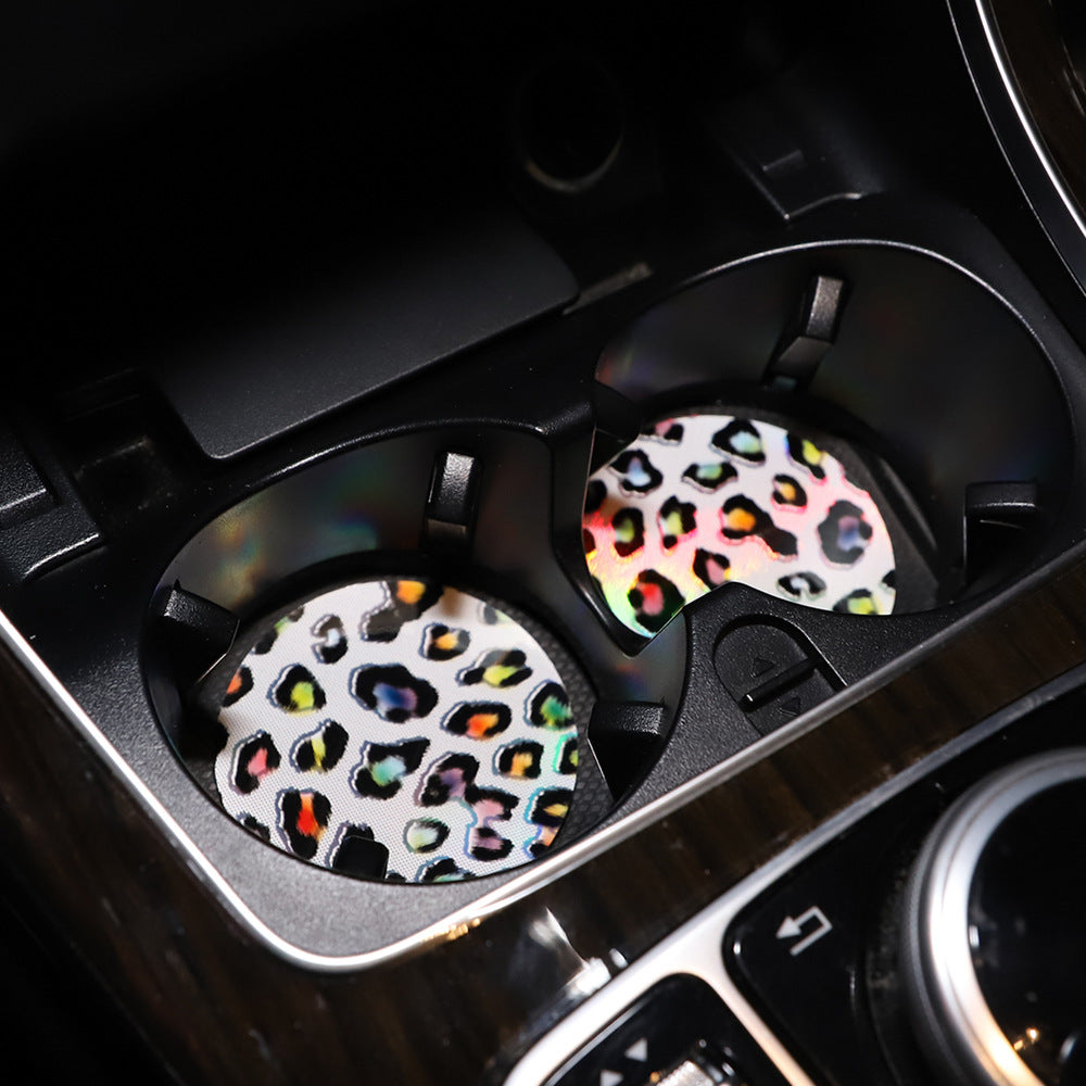Wholesale Thickened Car Tea Coaster Anti-slip Mat with Laser PU Pattern