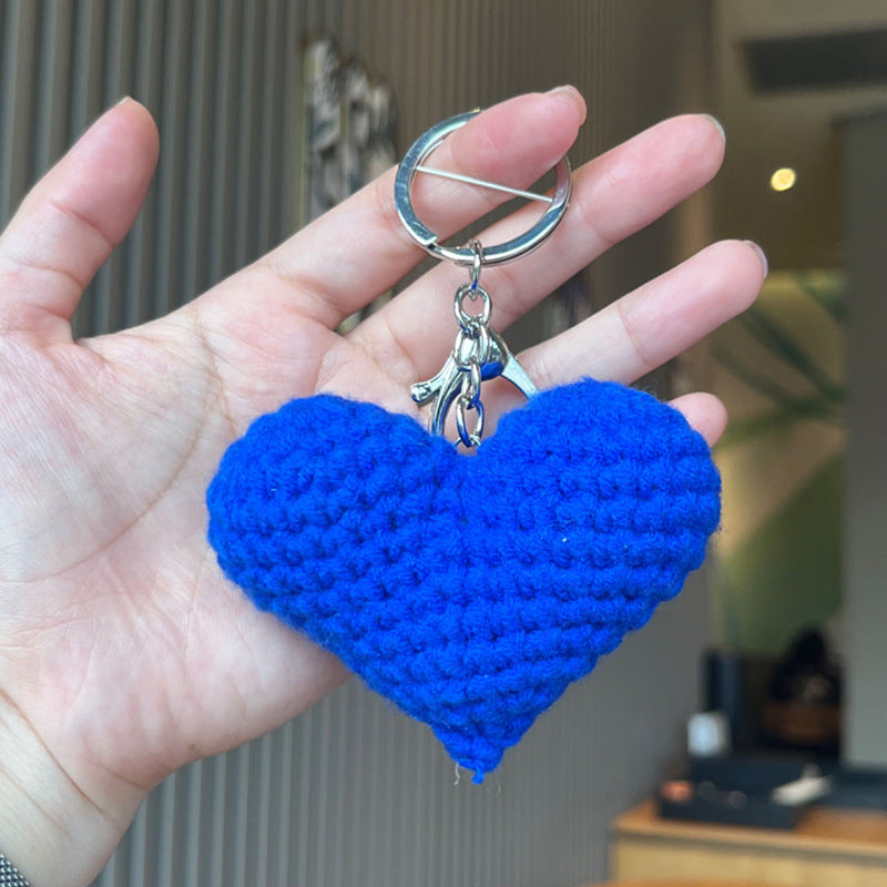 Wholesale Handmade crochet colored yarn heart-shaped keychain