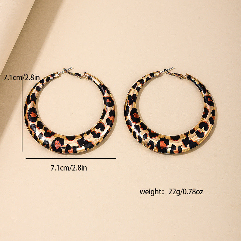 Wholesale 1 Pair of Stylish Trendy Hot Girl Style Exaggerated Geometric Hoop Leopard Print Earrings