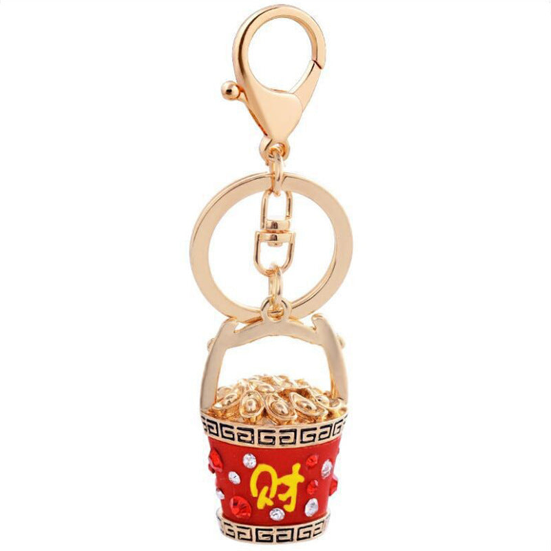 Wholesale Chinese Style Fortune Bucket Keychain Red Zinc Alloy Cornucopia Car Key Ring Decorative Bag Charm Gift